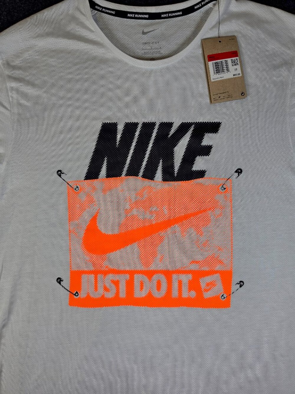 Nike Running Dri-FIT Just Do It Graphic Shirt Men's Large White Orange NWT